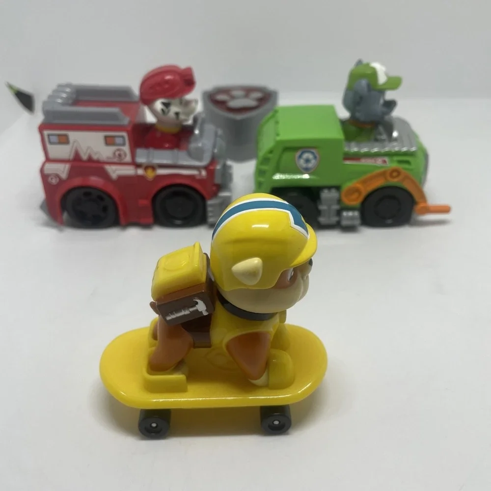 Lot of 3 Spin Master Paw Patrol Vehicles Marshall Rocky‎ Rubble On A SKATE BOARD